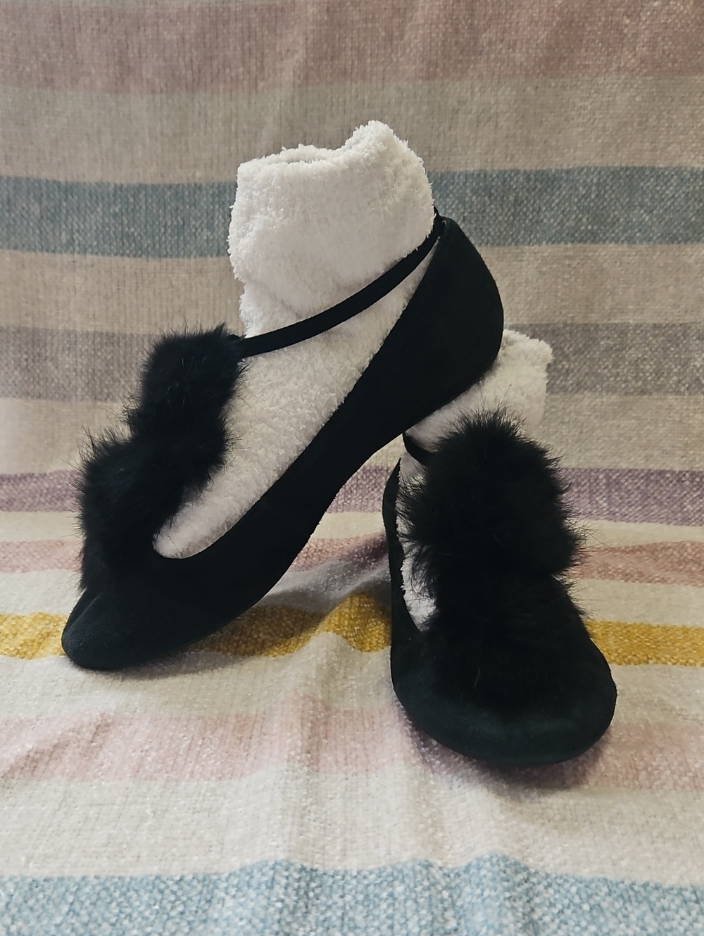 Jeffrey Campbell "Teresa" Black Suede Pom-Pom Flats